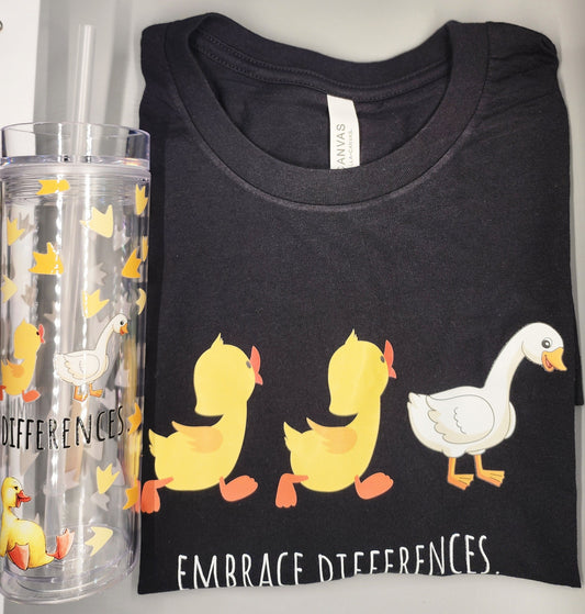 Embrace Differences Tumbler and T-shirt.